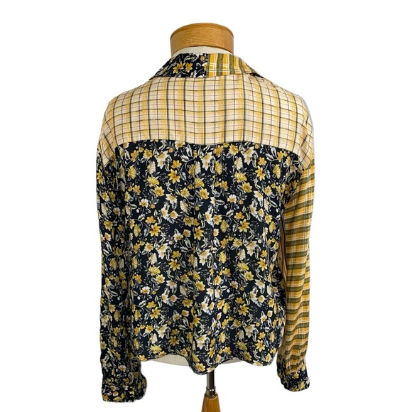 Zara Yellow Black Floral Plaid Cropped Long Sleeve Button Up Shirt Sz XS Women’s - Picture 5 of 9